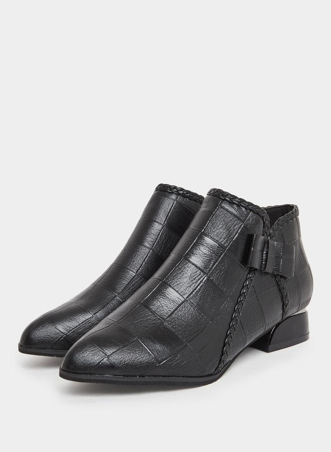 Take Two Women Black Textured Embossed Ankle Boots - Image 2